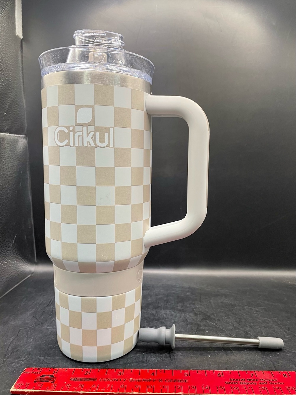 Cirkul 30 oz Insulated Stainless Steel Tumbler Tan White Checkered